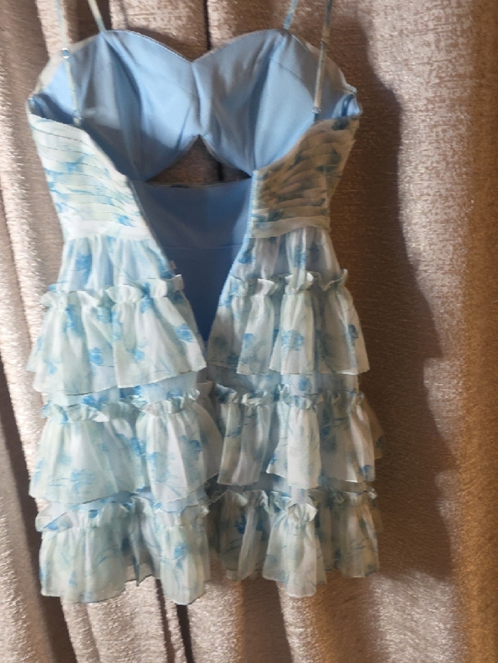 Light Blue Floral Ruffle Tiered Sundress Size 2 - Picture 5 of 6